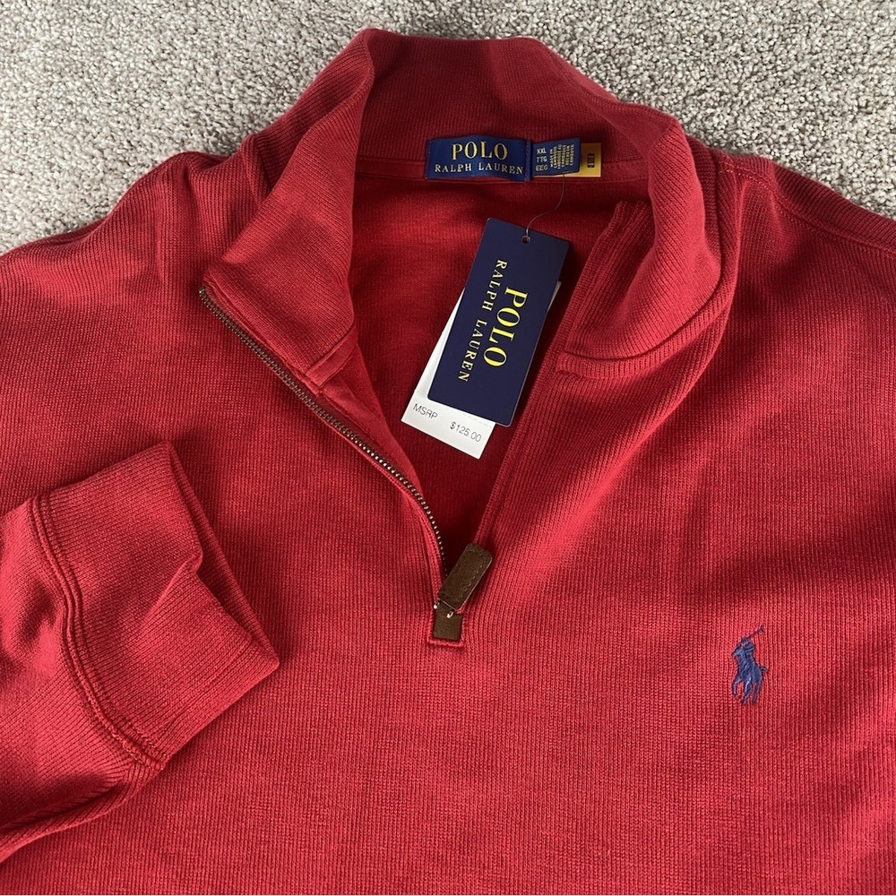 Polo Ralph Lauren Sweater Mens 2XL Red 1/4 Zip‎ Stretch Pony Preppy Basic New